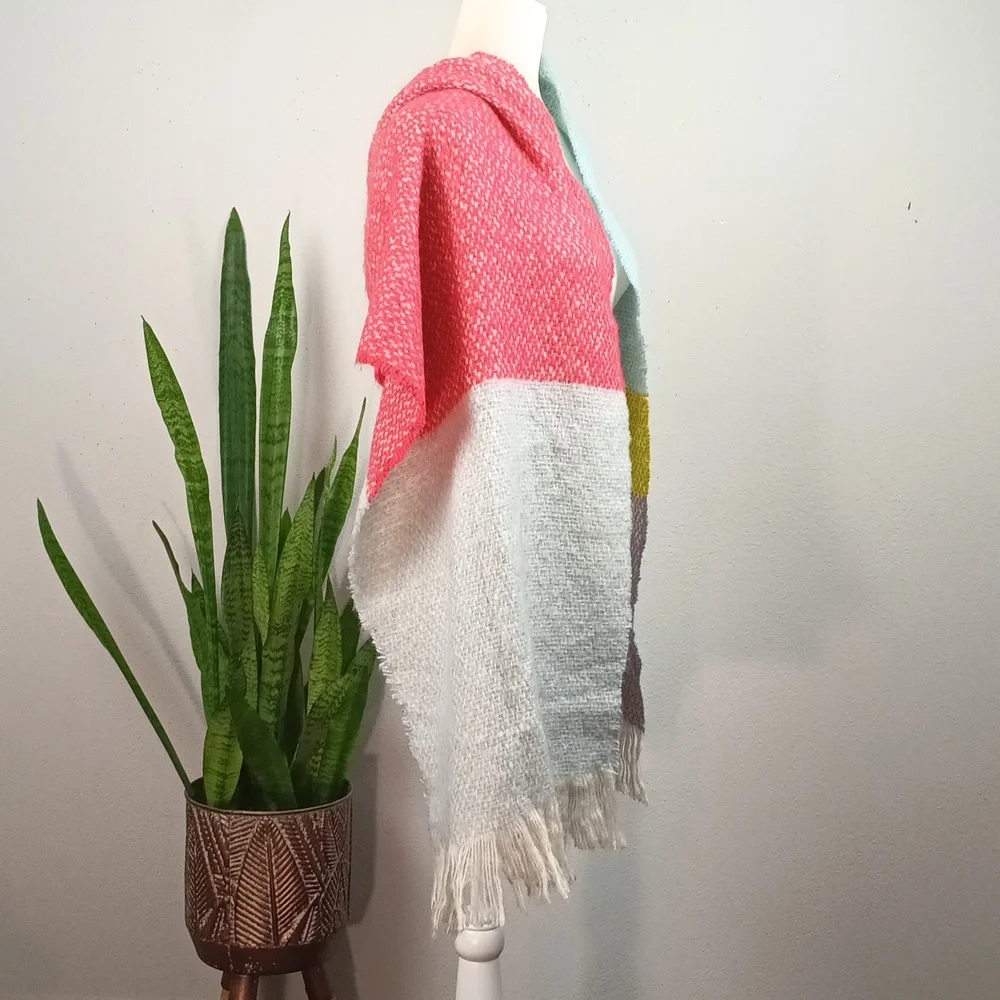 Womens Colorblock Textured Fringe Long Knit Scandi Girl Boho Scarf